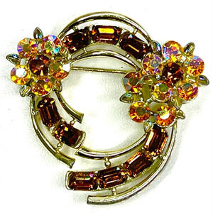 LISNER Brooch AB Amber Topaz Gold Vtg Estate Fashion Jewelry Pin N19